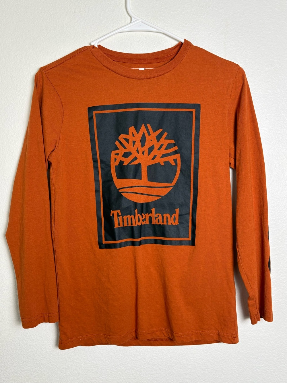 Timberland Orange Long Sleeve Tee with Black Logo - Youth Size Medium(10/12)